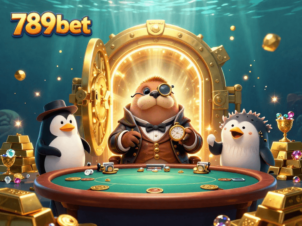 Experience thrilling poker at 789bet with animated walrus and dealer, enhancing your gaming adventure.