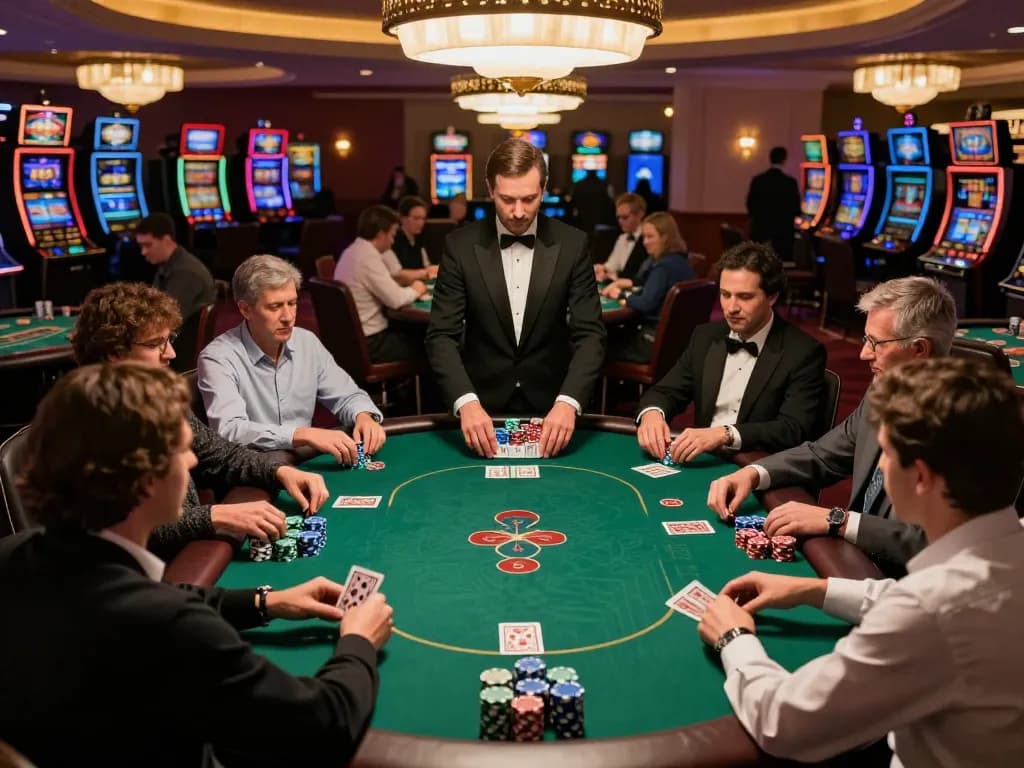 79win poker players strategizing at a vibrant casino table.