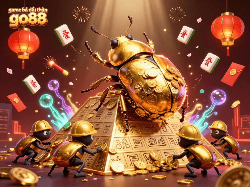Win exciting rewards in the game bài đổi thưởng go88 as golden beetles roll through vibrant casino elements.