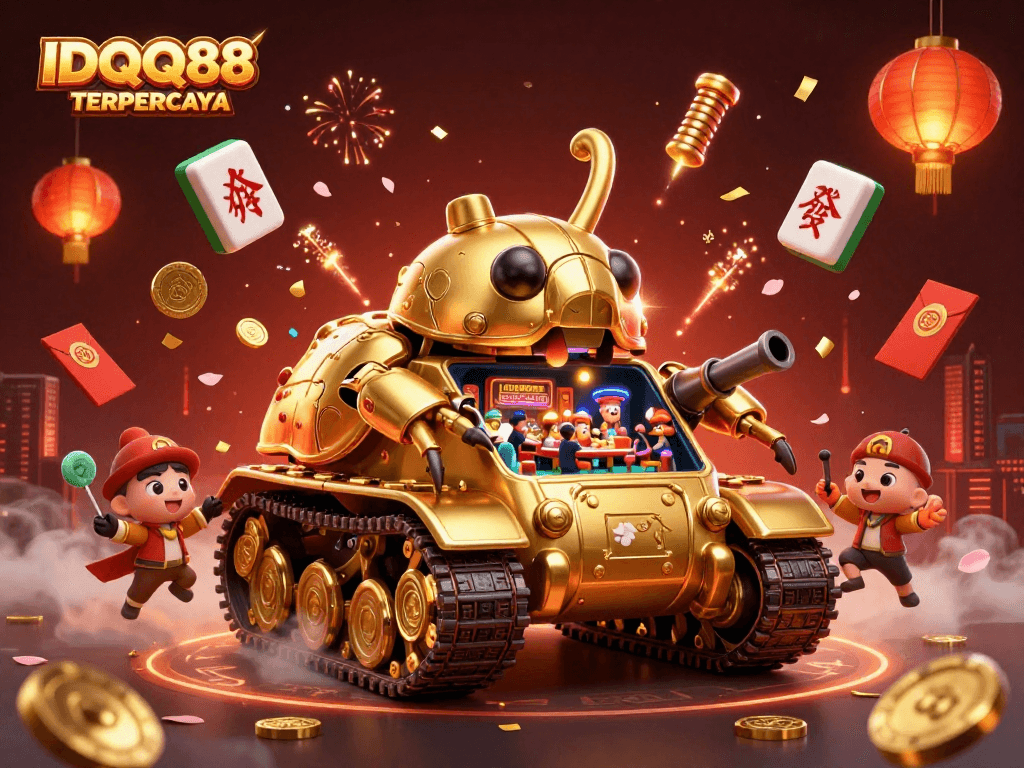IDQQ88 TERPERCAYA showcases a dynamic miniature casino, vibrant game elements, and festive details.