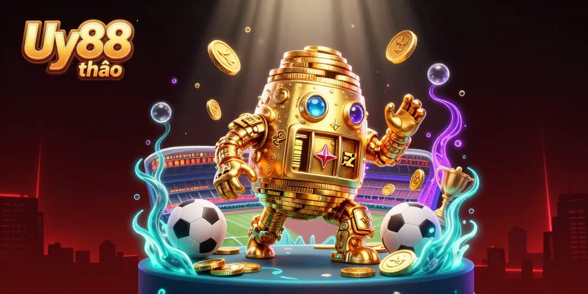 Bet on Uy88 thể thao with the vibrant fantasy golem and sports-themed elements shining in a dynamic casino scene.