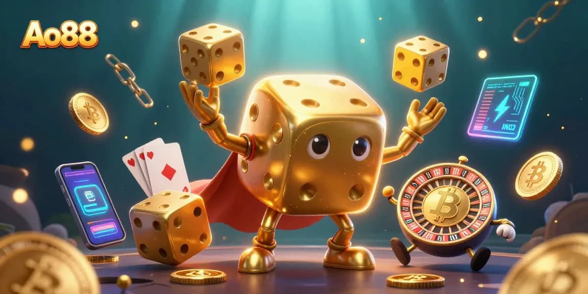 Win big at Ao88 while juggling fun in a vibrant casino-themed 3D illustration.