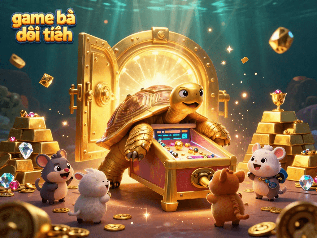 Play game bài đổi thưởng with excitement from a golden tortoise-themed pinball machine.