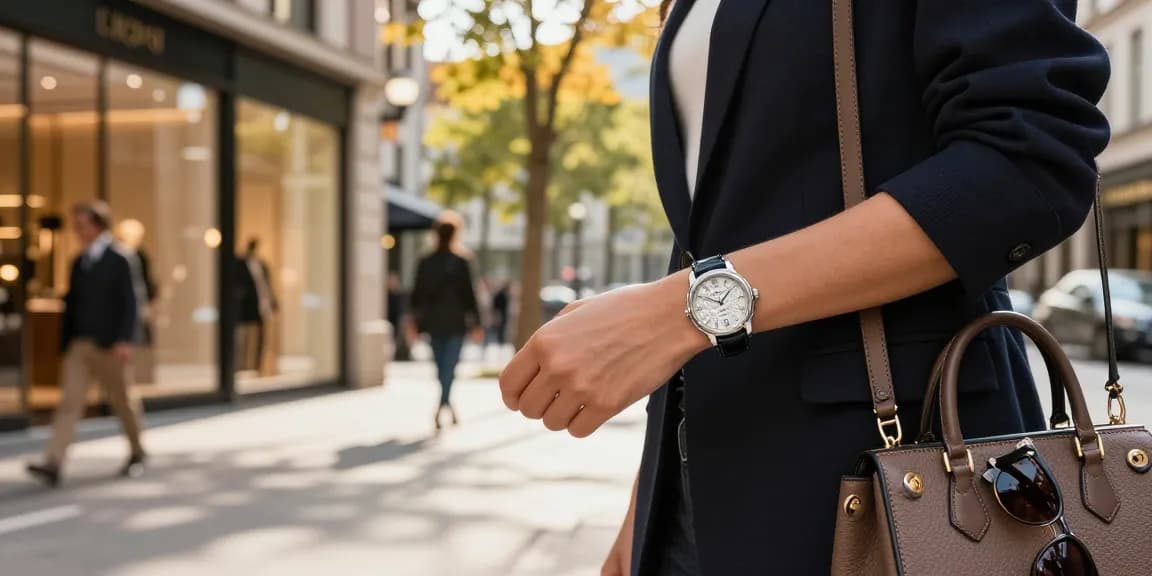Stylish person showcasing super clone watches in an upscale urban setting, highlighting luxury and elegance.