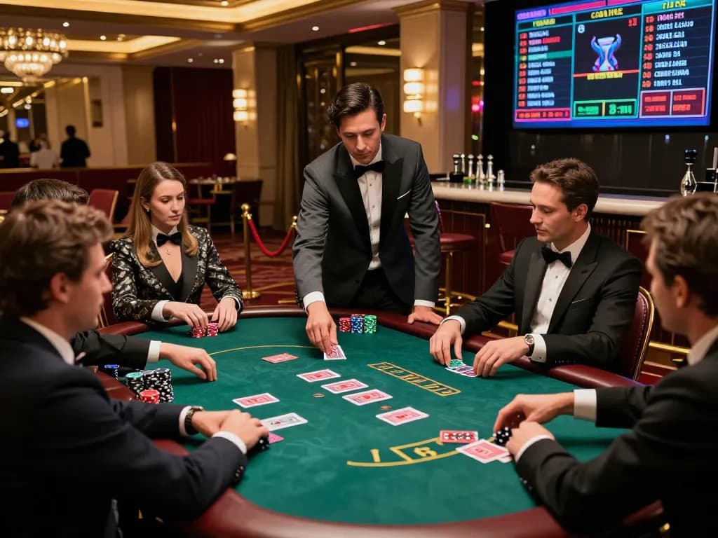High-stakes live casino table at https://k88.town/ with professional dealer and engaged players creating a thrilling gaming experience.