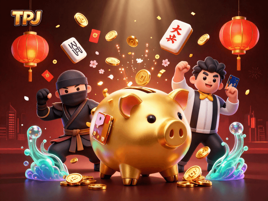 TPJ brand showcasing a lively casino scene with characters and vibrant gambling elements.