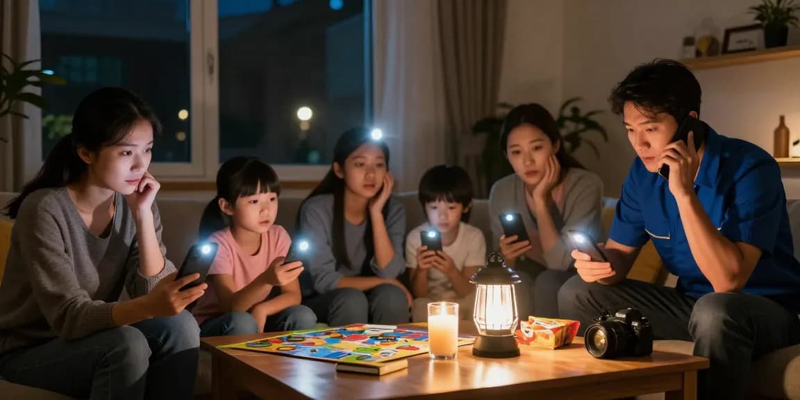 Concerned family discussing emergency electrical services during sudden power outage