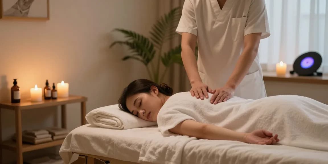Swedish massage setup with soothing ambiance in a therapy room