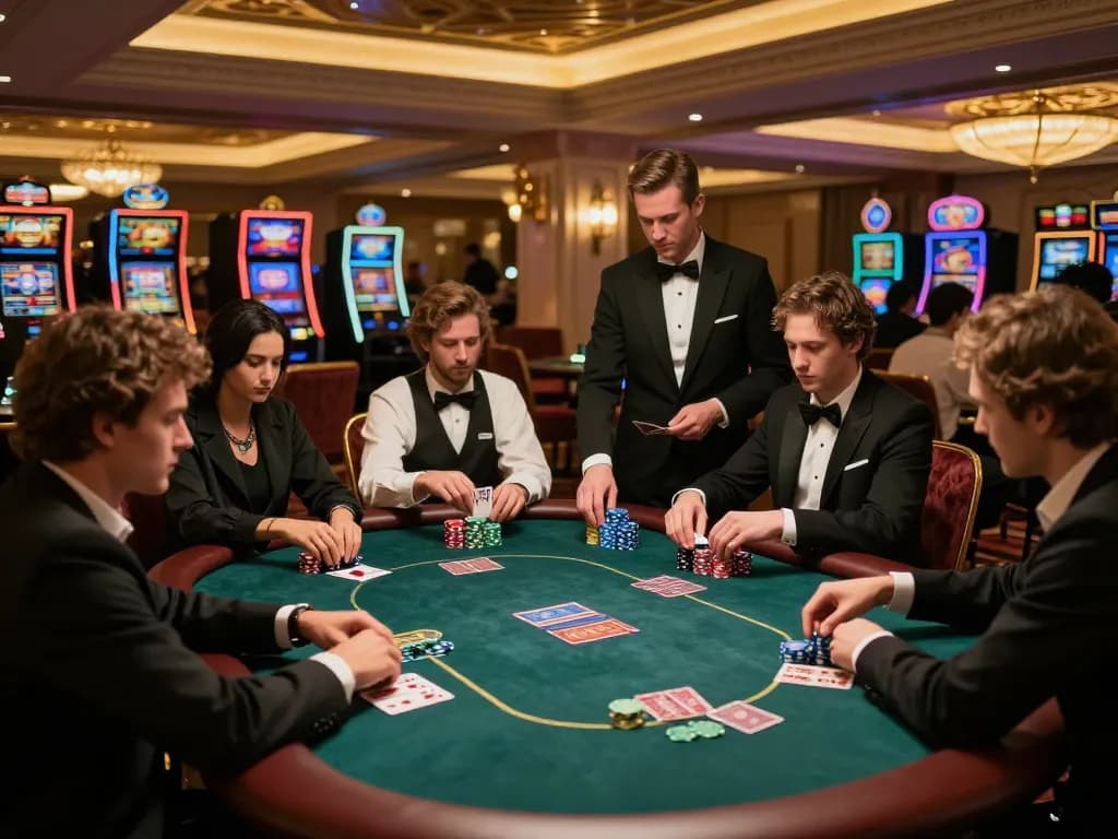 Players strategizing in an elite poker game at https://va88.now/ casino, showcasing excitement and skill.