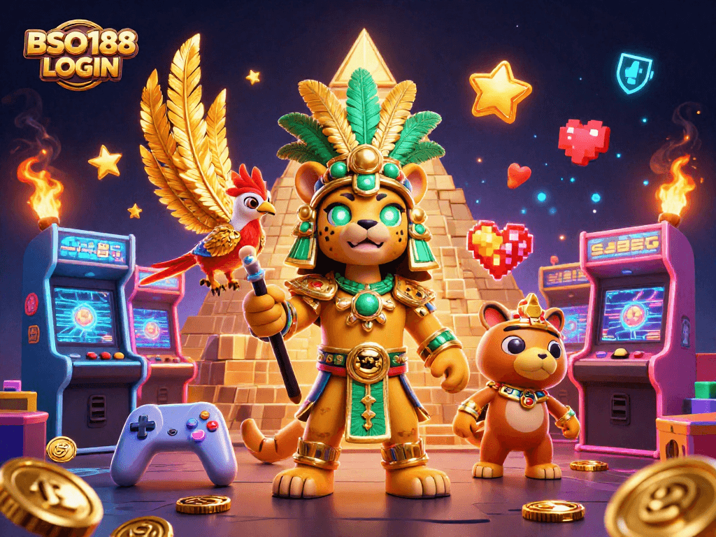 Engage in thrilling gameplay with BSO188 LOGIN featuring vibrant 3D casino elements and characters.