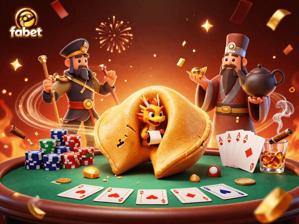 Experience exhilarating poker at fabet with a clever dragon and golden fortune cookie.
