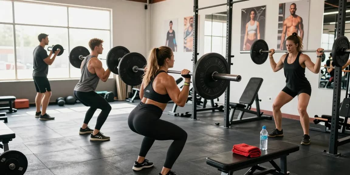 Prime Pharma Steroide Trainingsszene mit Athleten, die Gewichte heben, und dabei Fitnessengagement und Energie zeigen.