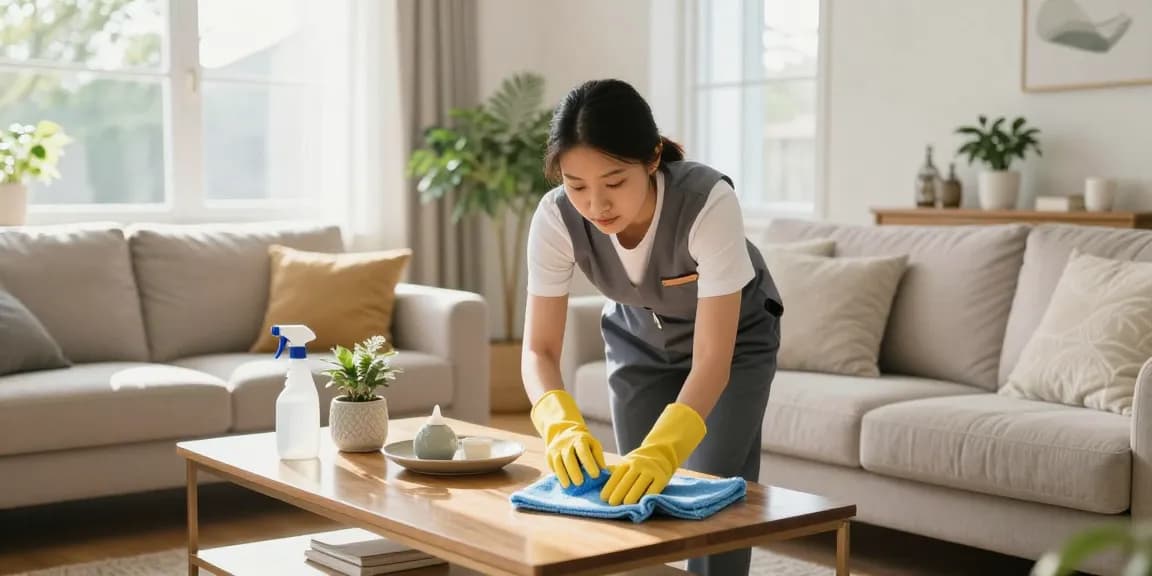Expert cleaning service in action for reinigungsfirmen solothurn highlighting a tidy living room.