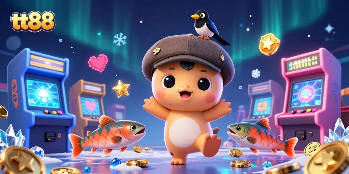 Experience exciting gameplay at tt88 with Nessie and friends surrounded by vibrant arcade elements.