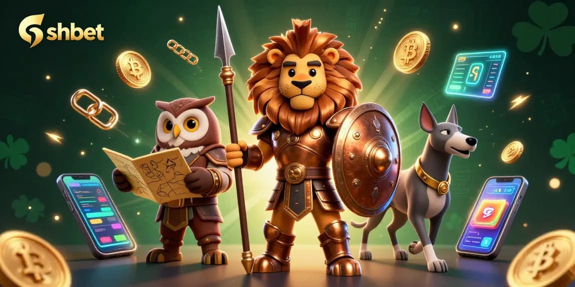 Experience the thrill of shbet with a vibrant 3D scene of a Spartan lion and crypto elements.