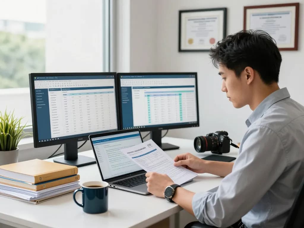 SMSF Accountants reviewing financial documents in a modern office setting, showcasing expertise and professionalism.