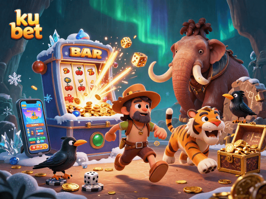 Engage in fun at ku bet's prehistoric casino with caveman and sabertooth characters!