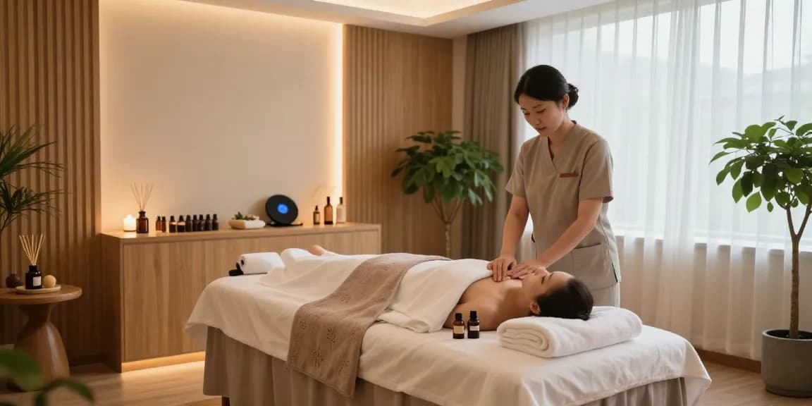 Relaxing 1인샵 massage room with serene ambiance and natural decor.