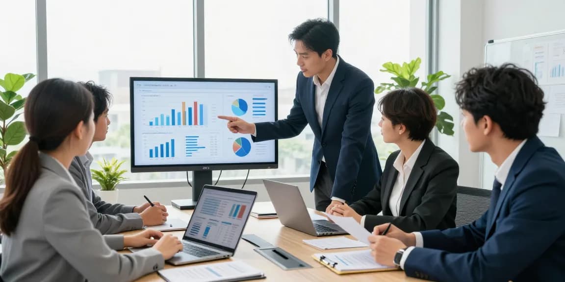 Collaboration d'équipe chez CIBC, analyse des rapports financiers dans un environnement de bureau moderne.