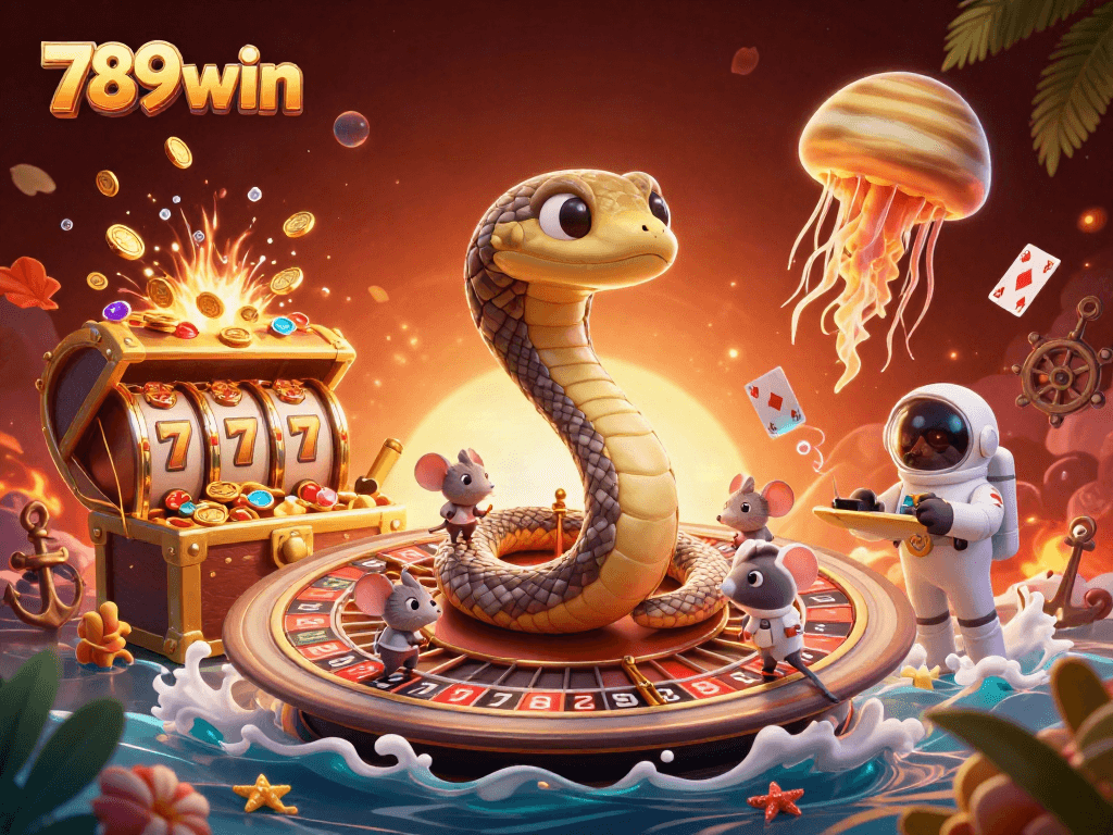 Engaging gambling action featuring 789win characters in a dynamic casino illustration.