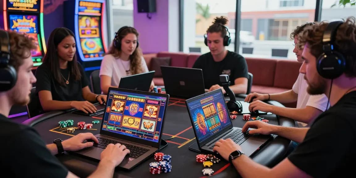 Players enjoying thrilling experiences at non UK online casinos with vibrant gaming displays, showcasing excitement and bonuses.