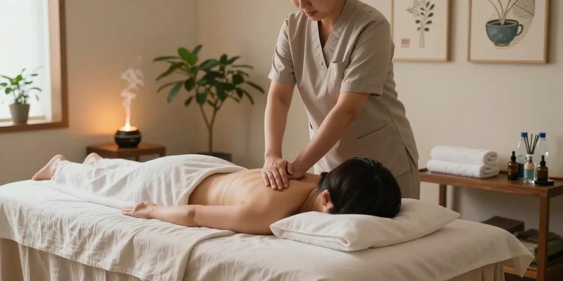 Relaxing massage therapy room featuring 김포출장마사지 services with calming elements