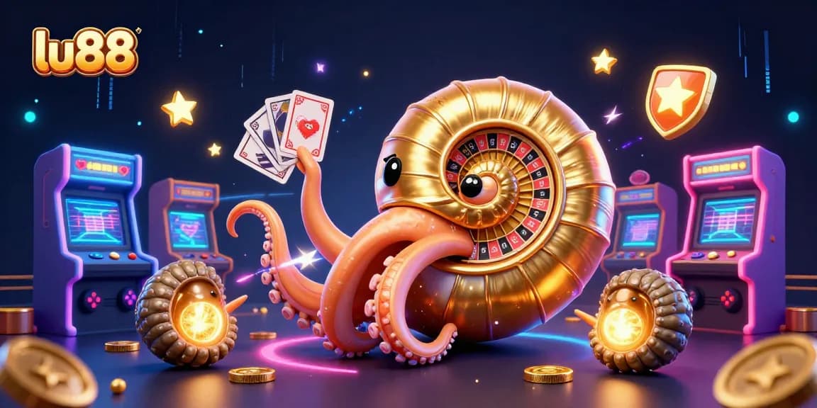 Experience the thrill of gaming with lu88's vibrant 3D casino illustration featuring dynamic elements and engaging characters.