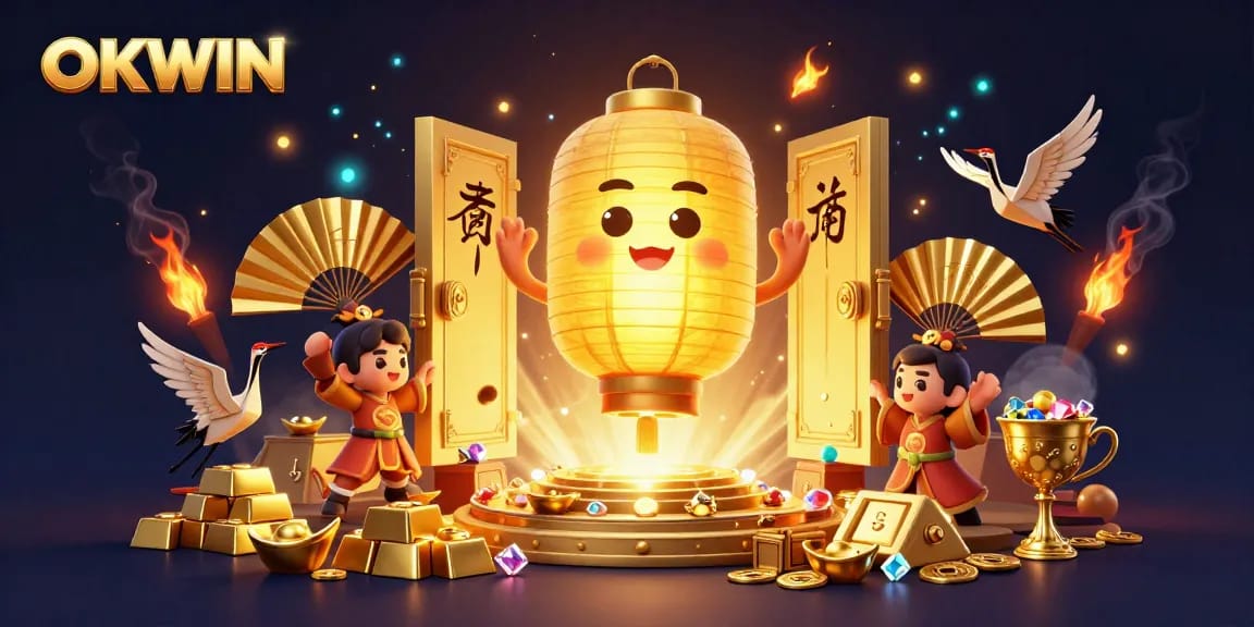 Engage with OKWIN's vibrant online casino experience showcased in an enchanting 3D illustration.