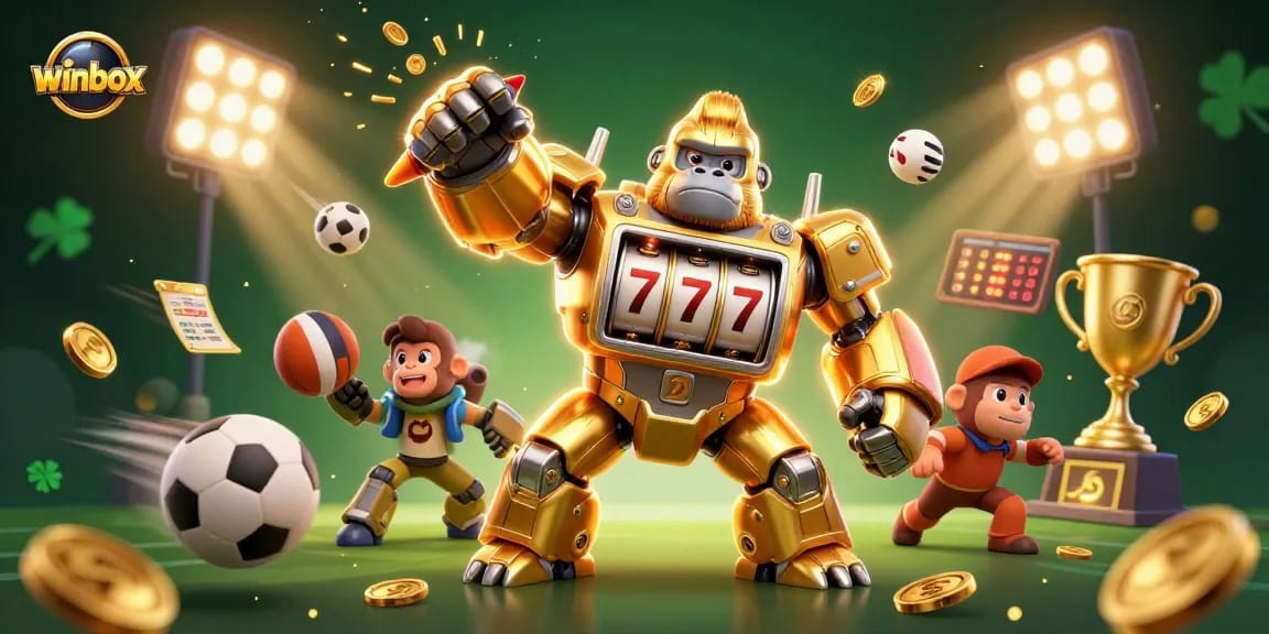 Experience thrilling gameplay at winbox with our lively golden gorilla mech and dynamic sports elements.