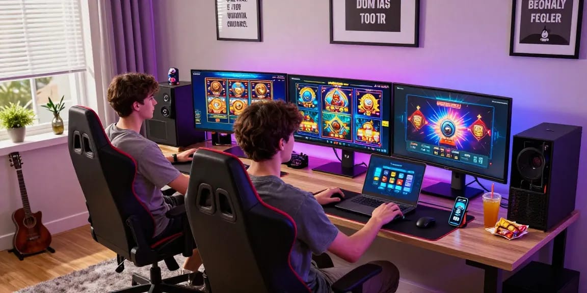 Engaging online gaming setup featuring https://gravatar.com/playbook88official with colorful displays and snacks.