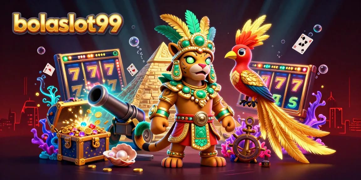 Win big with bolaslot99 at this vibrant 3D casino scene showcasing the jackpot excitement.