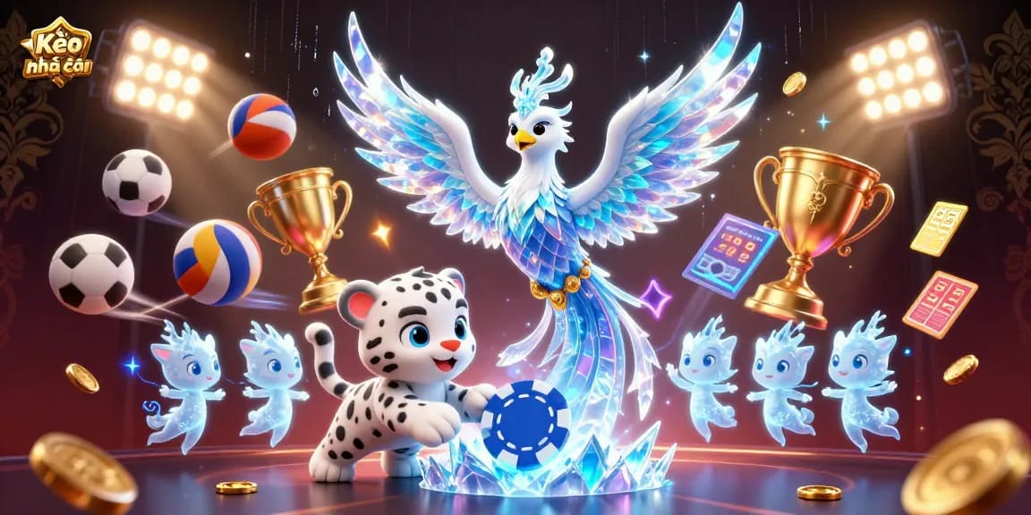 Bet on Kèo nhà cái with a vibrant 3D scene featuring dynamic sports elements and characters.