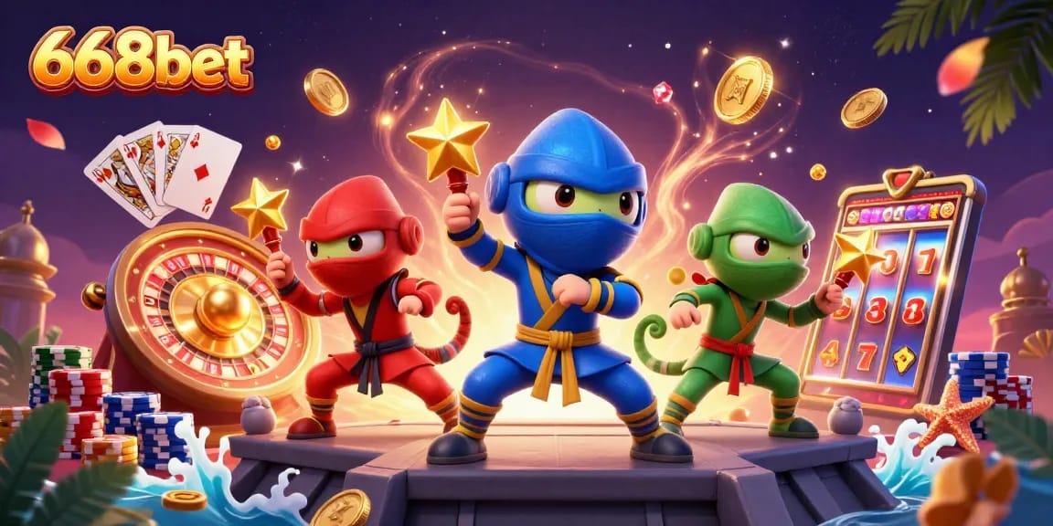 Engage with thrilling action at 668bet with dynamic chameleon champions in a vibrant casino scene.