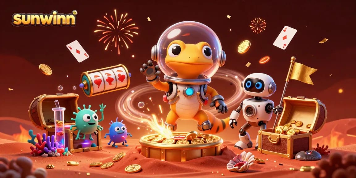 Experience thrilling wins at Sunwinn with a vibrant 3D casino scene filled with excitement and fun.