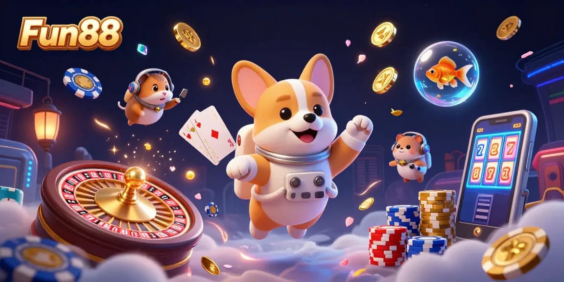 Experience Fun88 in an engaging space casino illustration with exciting gaming elements and vibrant characters.