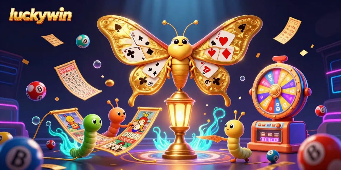 Experience the excitement of luckywin with vibrant lottery balls and colorful casino elements.