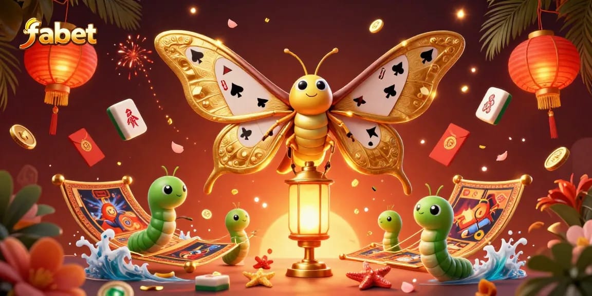 Experience the excitement of fabet's unique casino games with dynamic illustrations of cards and lanterns.