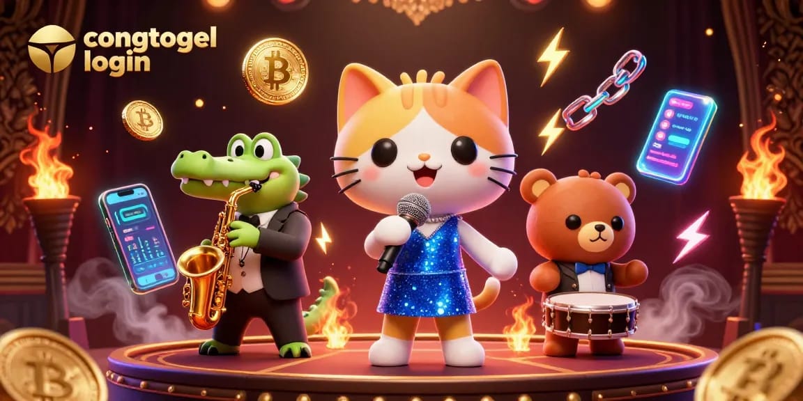 Engage with congtogel login to experience vibrant 3D casino illustration showcasing jazz singer cat and friends.