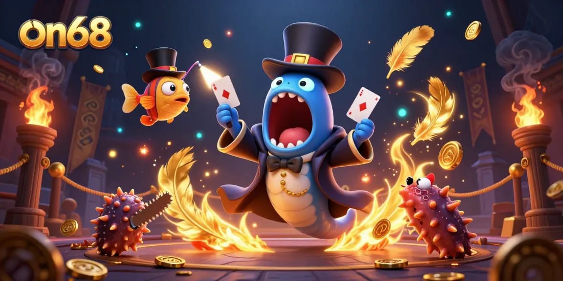 Watch the enchanting on68 deep-sea casino show featuring a gulper eel magician and shimmering gold!