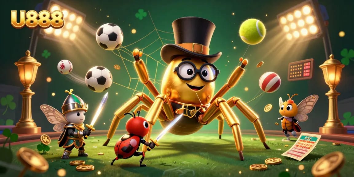 Experience U888's thrilling casino action with dynamic characters and sports elements in a 3D scene.