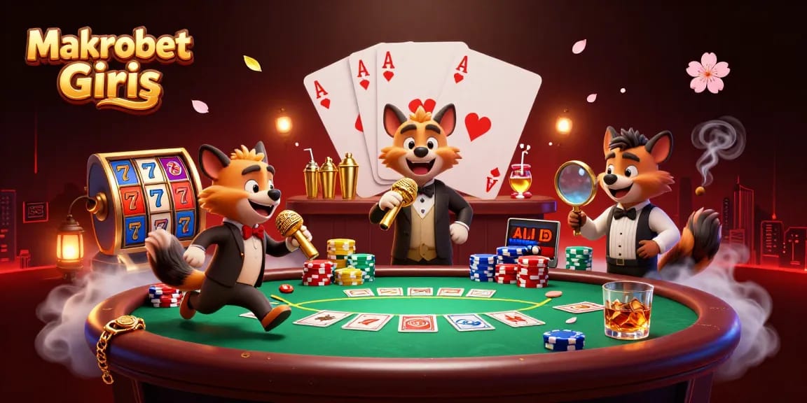 Experience thrilling gaming at Makrobet Giriş with lively cartoon hyenas in a comedy casino showcasing poker and slot games.