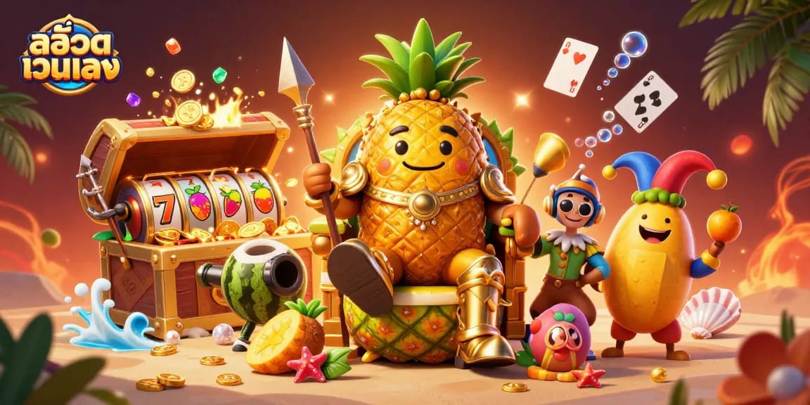 Experience สล็อตเว็บตรง excitement with an ultra-detailed 3D illustration of casino characters in action.