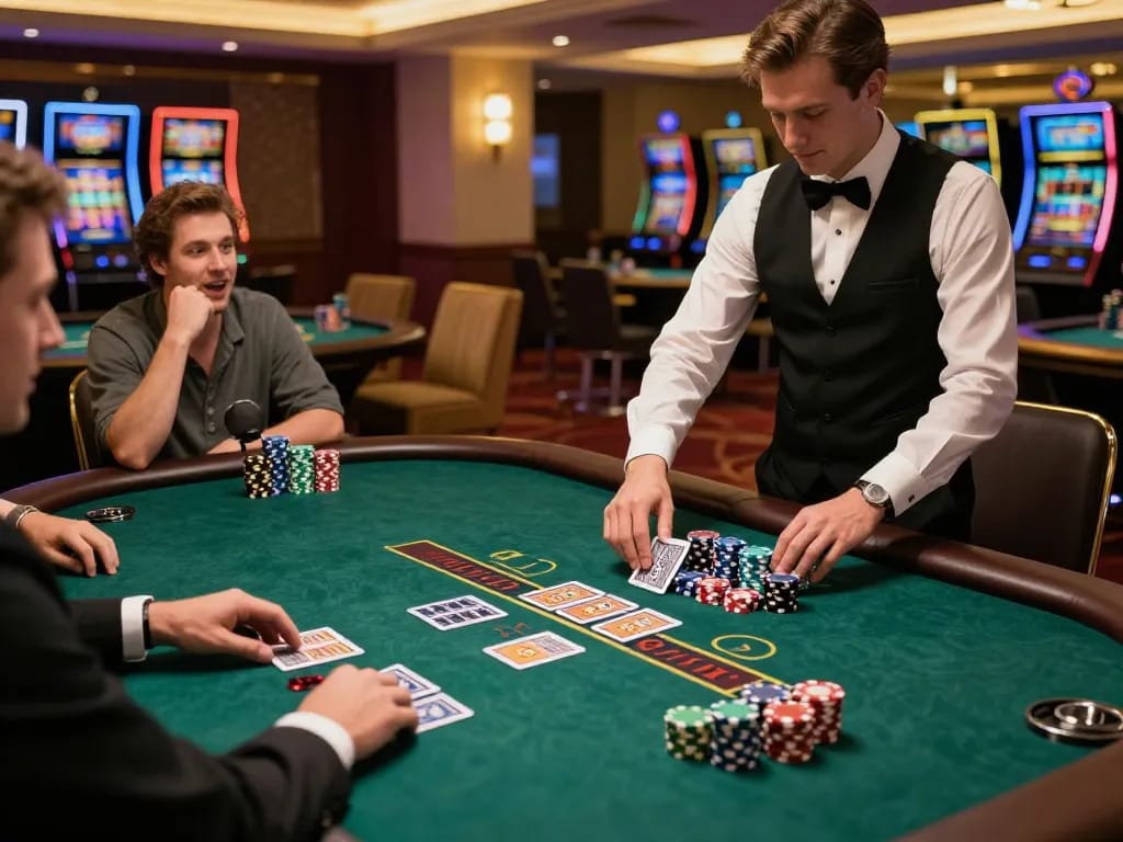 mm88 blackjack players engaging in a high-stakes game at a vibrant casino table