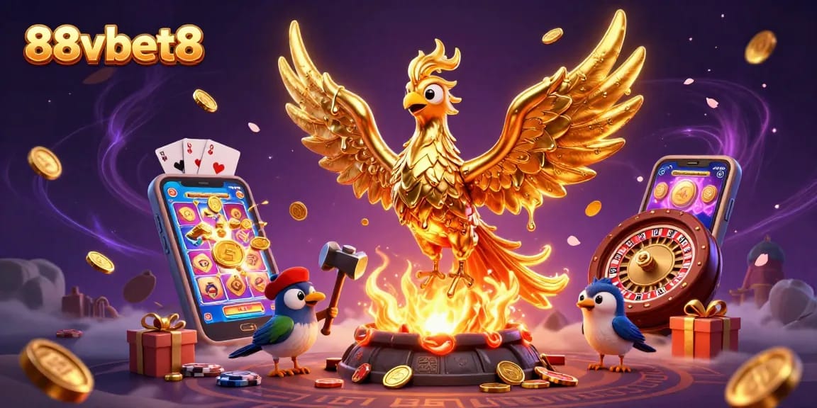 Engage with exciting games at 88vbet8 featuring a golden phoenix and dynamic casino elements.