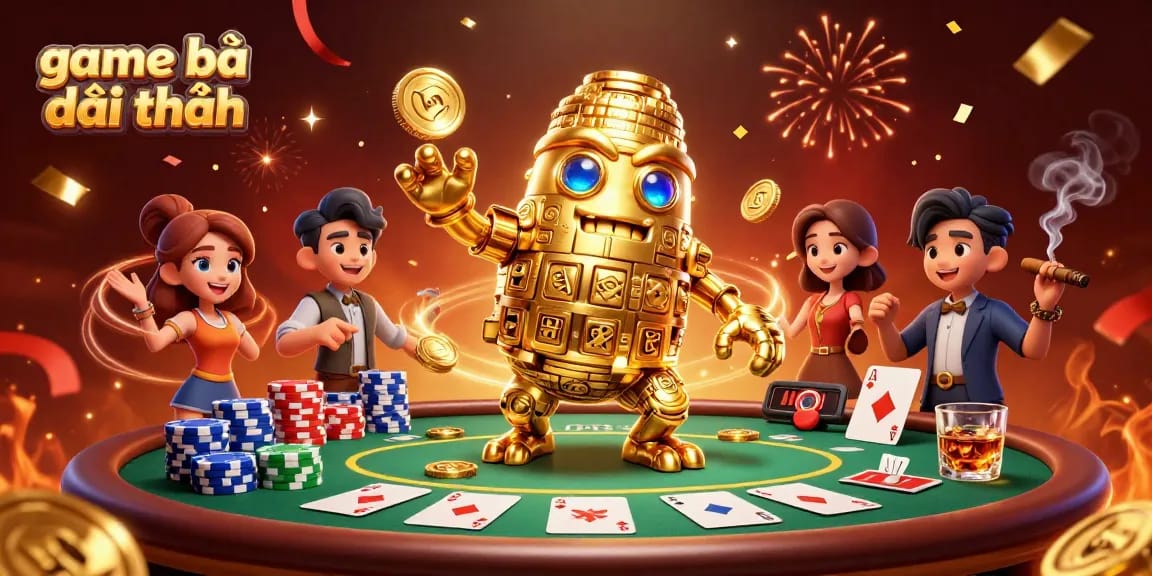 Experience the exciting world of game bài đổi thưởng with vibrant casino elements and dynamic characters.