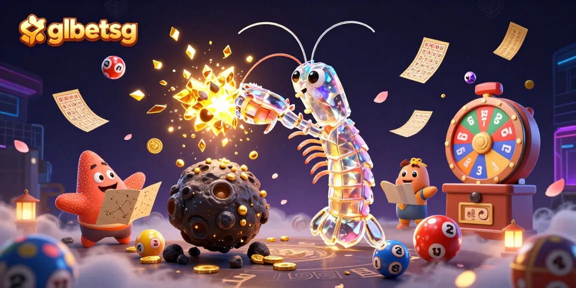 gglbetsg features a vibrant scene of a mantis shrimp and starfish amidst dynamic gambling elements.