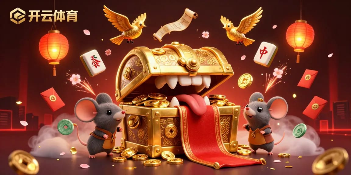 开云体育吸引冒险鼠的豪华宝藏，闪耀的麻将和红色信封围绕其间。