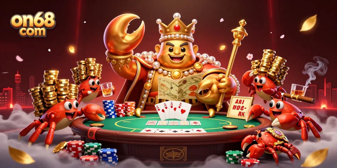 Enjoy exciting gameplay at on68 com with vibrant poker action featuring a golden crab emperor.