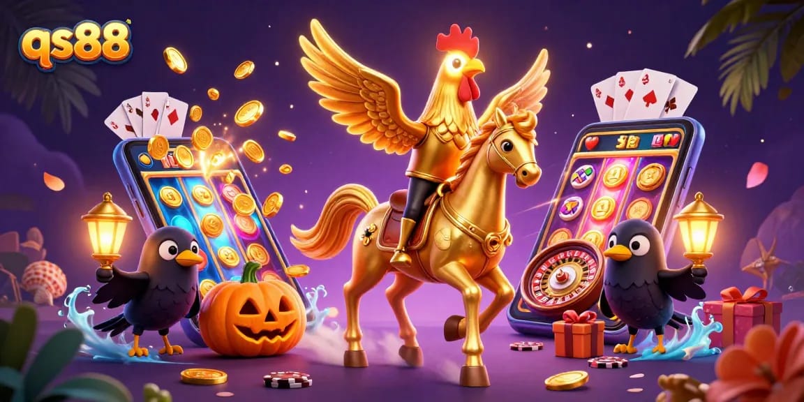 Experience the excitement of qs88 at a vibrant midnight casino with engaging characters and dynamic game elements.