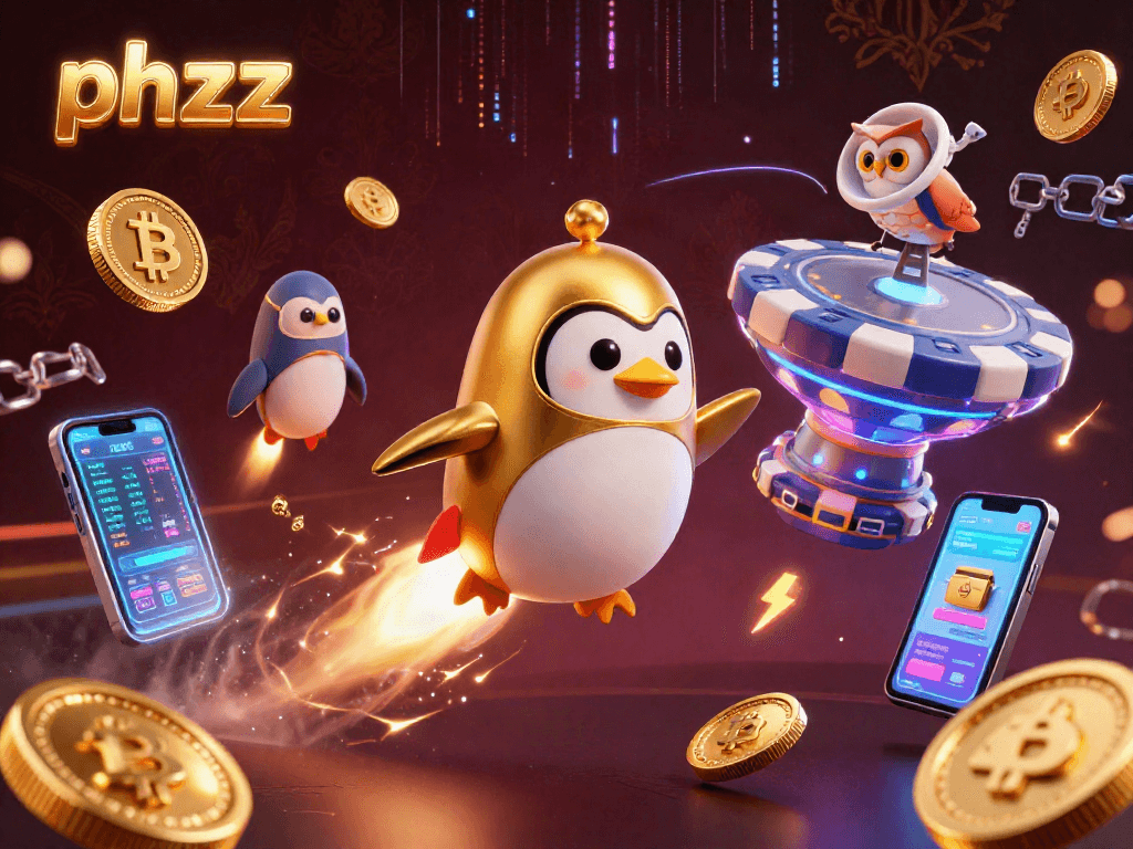 Experience phzzz’s captivating golden penguin adventure through crypto-casino space!